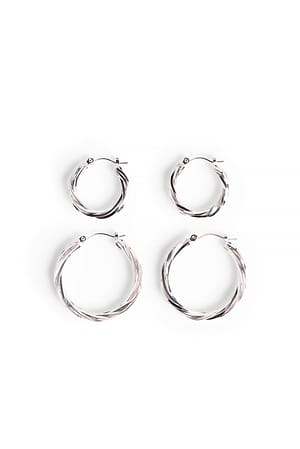 Silver 2-Pack Silver Plated Braided Hoops