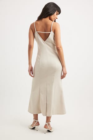 Cream Deep Back Tie Detail Midi Dress