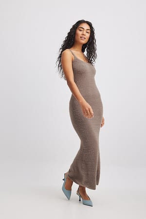 Nougat A-Line Fuzzy Knit Midi Dress