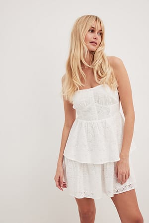 White Anglaise Bandeau Frill Mini Dress