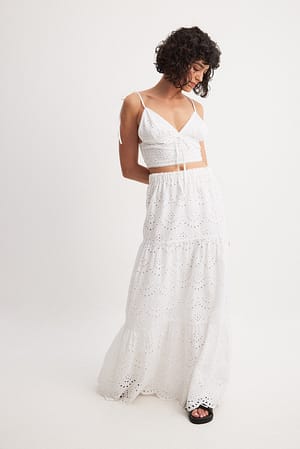 White Anglaise A-Line Maxi Skirt