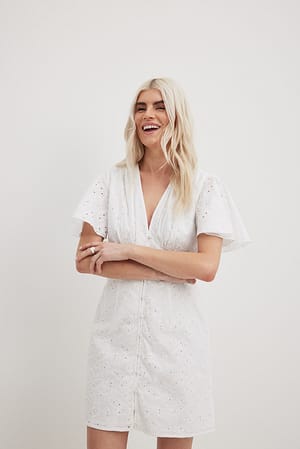 White Anglaise Button Up Mini Dress