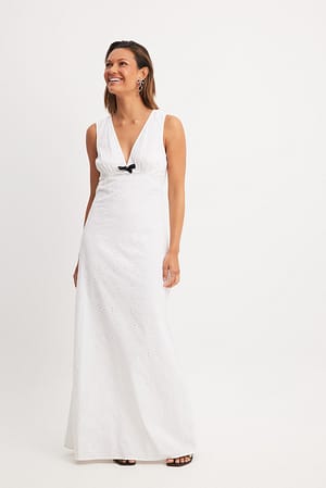 White Anglaise V Neck Maxi Dress