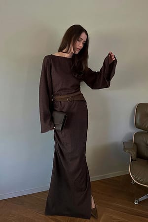 Dark Brown Structured Quality Drawstring Maxi Dress