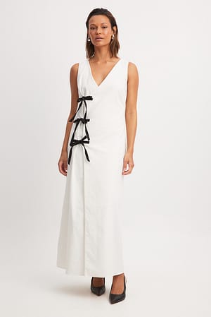 White Asymmetric Bow Detail Midi Dress