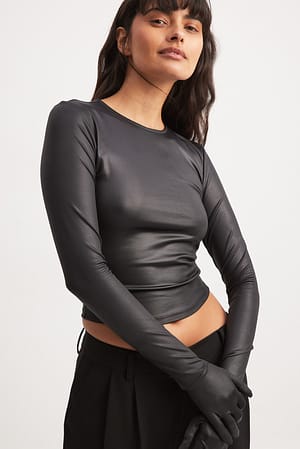 Black Asymmetric Glove Detail Top