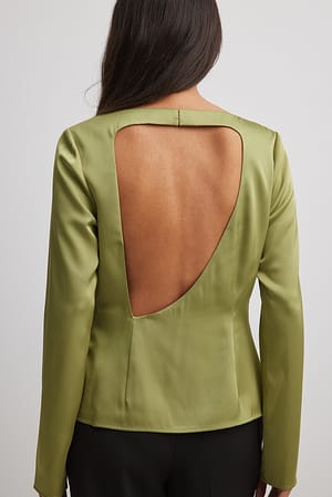 Olive Asymmetric Open Back Blouse