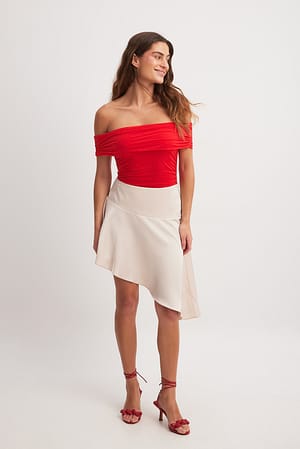 Cream Asymmetric Satin Midi Skirt