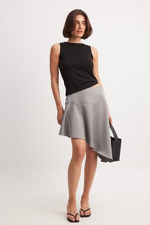 Grey Asymmetric Satin Midi Skirt