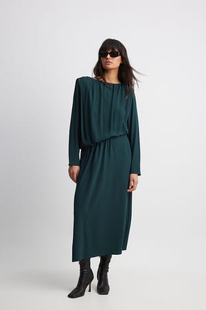 Petrol Asymmetric Waist Draped Midi Dress