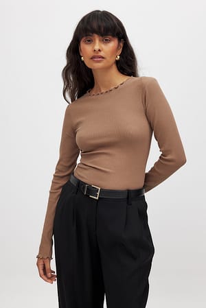 Brown Babylock Ribbed Long Sleeve Top