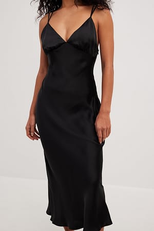 Black Back Detail Satin Dress