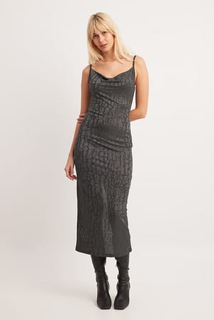 Grey Back Tie Midi Dress