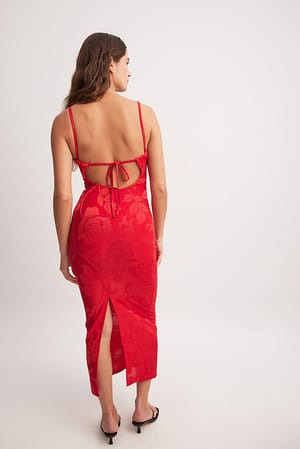 Red Back Tie Midi Dress