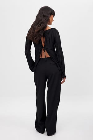 Black Back Tie Strap Long Sleeve Top