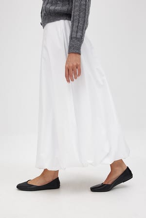 White Ballon Hem Midi Skirt