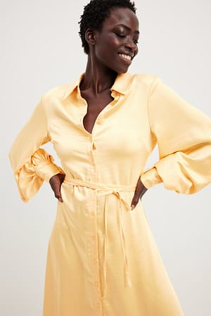 Apricot Balloon Sleeve Shirt Maxi Dress