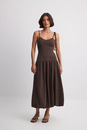 Brown Balloon Midi Dress