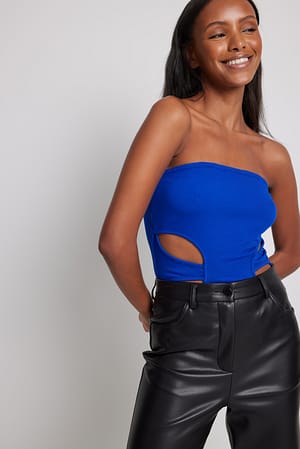 Blue Bandeau Cut Out Rib Body