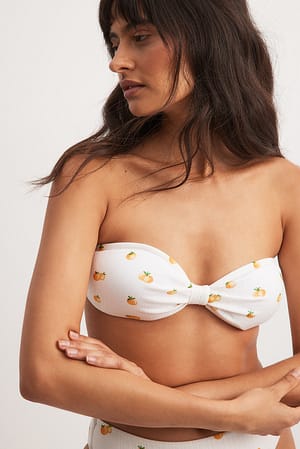 Orange Print Bandeau Knot Bikini Top