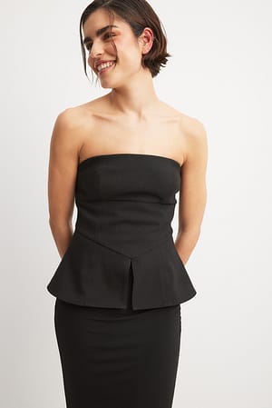 Black Bandeau Peplum Corset Top