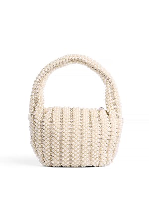 White/Silver Beaded Rounded Bag