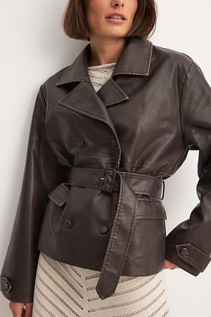 Brown Belt Detail PU Jacket