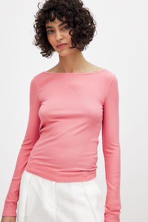 Pink Boat Neck Rib Top