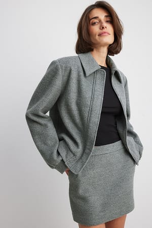 Dark Grey Bomber Wool Blend Jacket