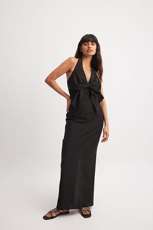 Black Bow Front Detail Maxi Dress