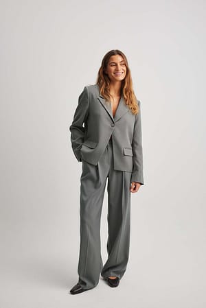 Grey Boxy One Button Blazer