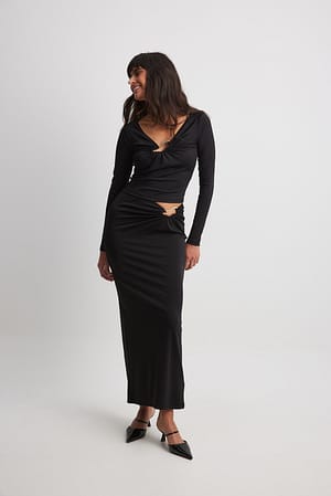 Black Buckle Detail Maxi Skirt