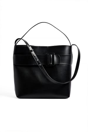 Black Buckle Detail Tote Bag