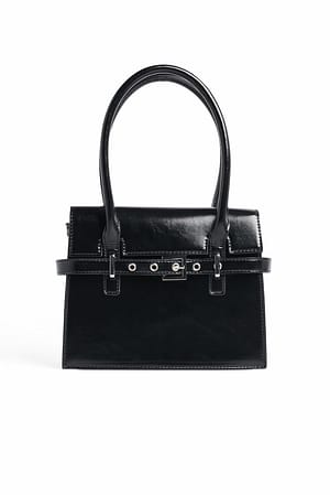 Black Buckle Strap Top Handle Bag