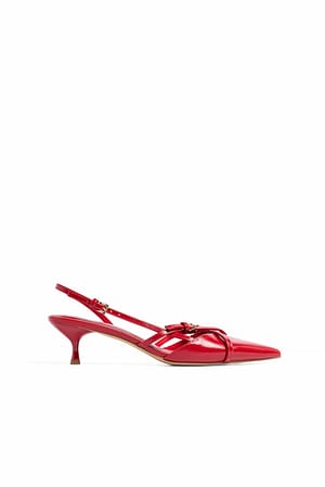 Red Buckled Straps Slingback Pumps