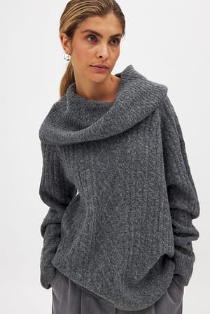 Grey Melange Cable Knitted Turtle Neck Sweater