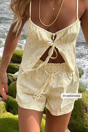 Yellow Flower Tie Detail Shorts