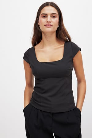 Black Cap Sleeve Corset Top