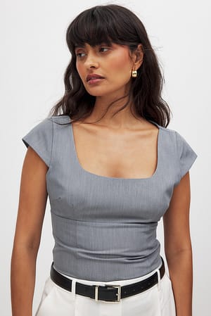 Grey Cap Sleeve Corset Top