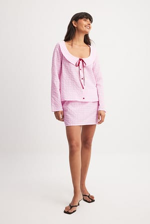 Pink Check Checked Tie Front Skirt