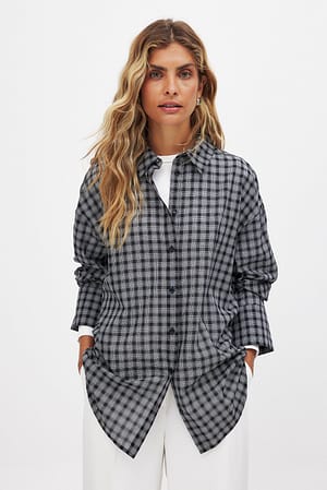 Dark Grey Check Checked Sheer Shirt