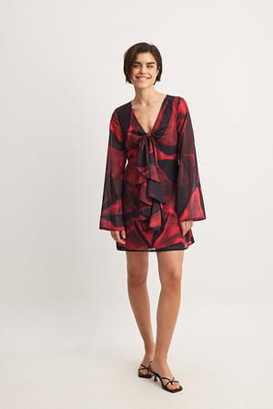 Print Chiffon Tie Front Mini Dress