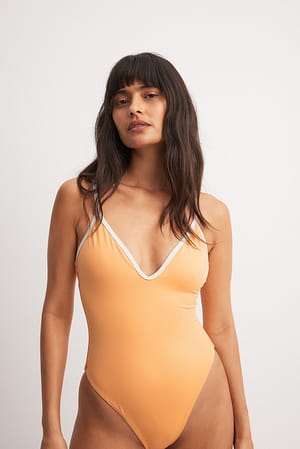 Orange Contrast Binding Swimsuit