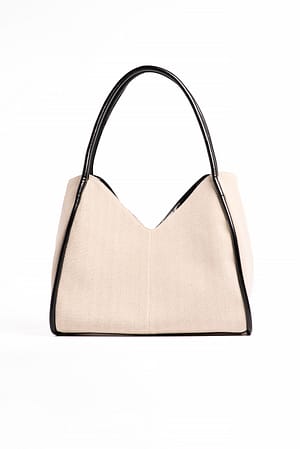 Cream/Black Contrast Canvas Tote