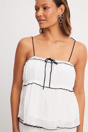 White Contrast Detail Chiffon Top