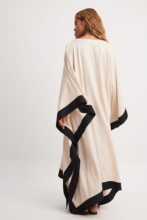 Cream/Black Contrast Caftan Midi Dress