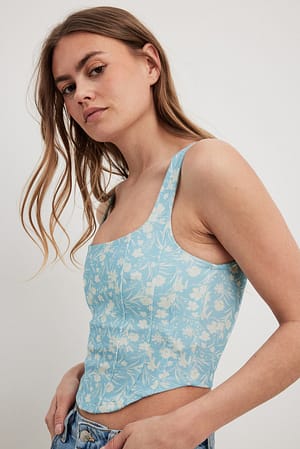 Floral Print Corset Detail Top