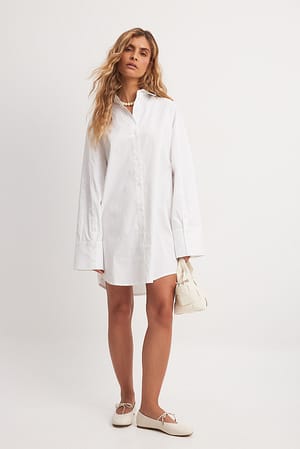 White Cotton Mini Shirt Dress