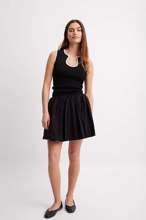 Black Cotton Mini Skirt