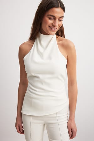 Offwhite Cowl Neck Tie Back Top